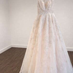 Wtoo Blush and Silver Beaded Ball Gown